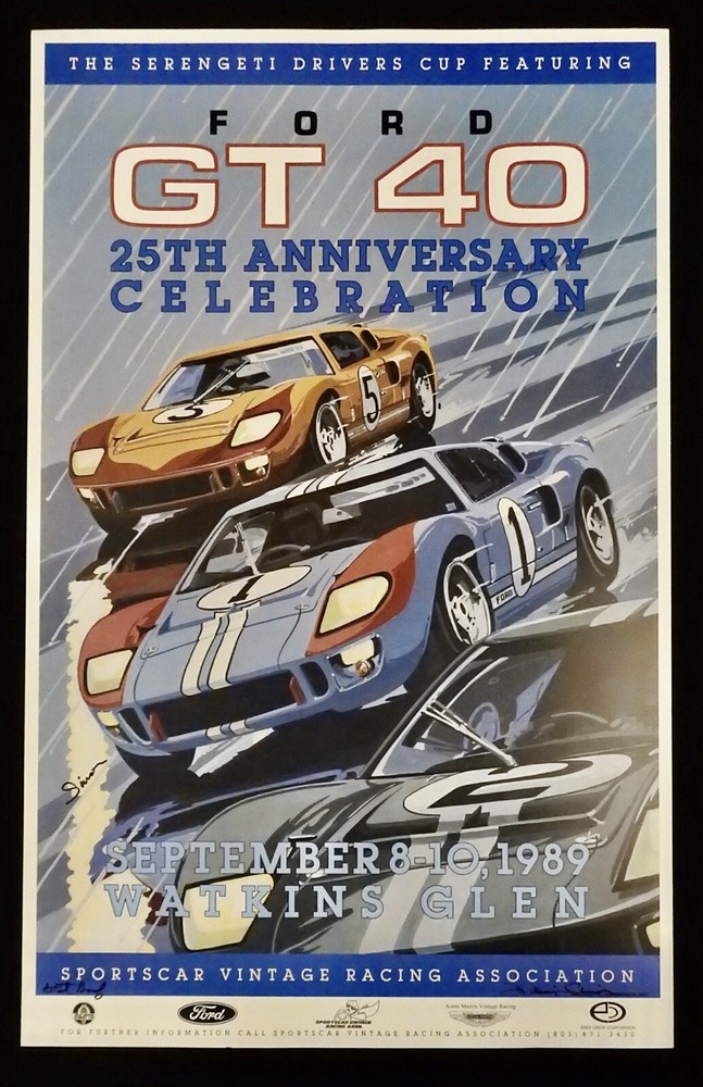 Ford GT40 25th Anniv 1966 Le Mans Watkins Glen DENNIS SIMON Poster Signed AP