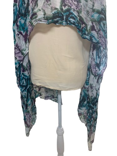 3 Season Scarf Wrap Teals Purple White Floral Rectangle 72" X 36" - Picture 3 of 6