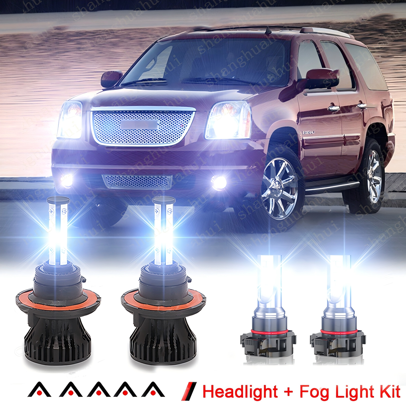 For GMC Yukon 2007-2014 LED Headlights High Low + Fog Light Bulbs Combo 4X 4Side