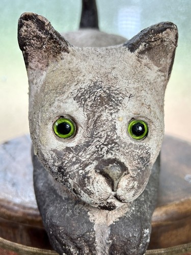 Vtg Dry Cast Limestone Garden Cat Statue Figure •11”D •11 Lbs •Imported/England