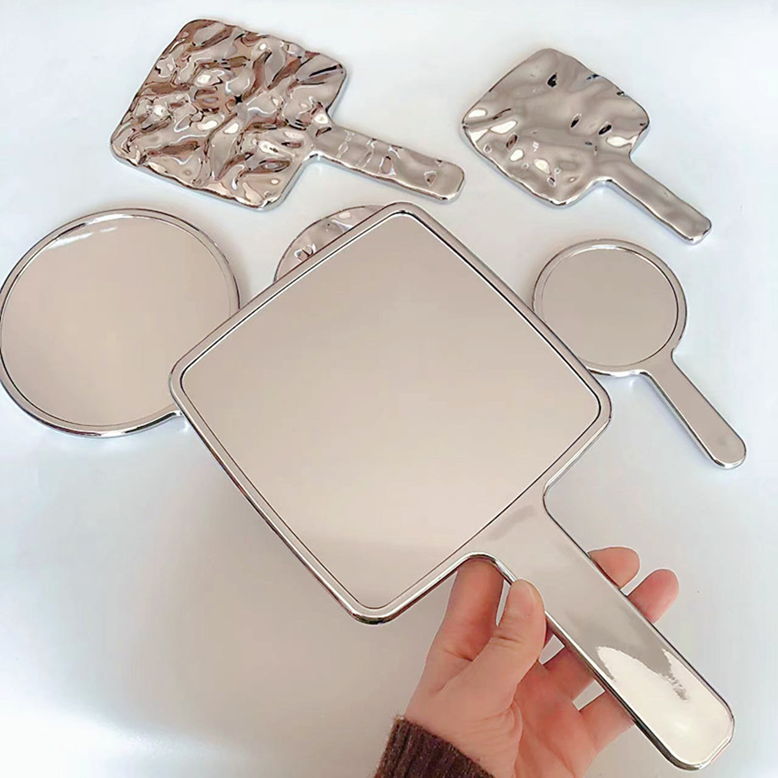 Makeup Mirror Reusable Widely Used Waterflow Texture Mirror Makeup Tool Portable-image