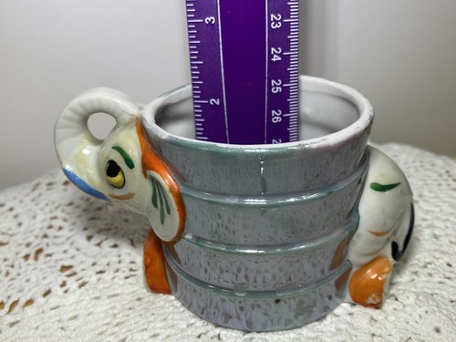 Vintage Elephant Planter Ceramic Elephant Japan Hand Made Bright Colors 50's - Picture 7 of 9
