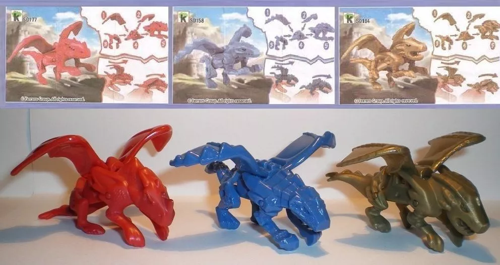 DRAGONS COMPLETE SET 3 FIGURES WITH ALL PAPERS KINDER SURPRISE EGG