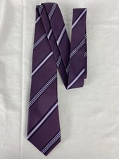 Calvin Klein Mens Neck Tie Purple Striped 100 Silk Business Formal Logo Preppy