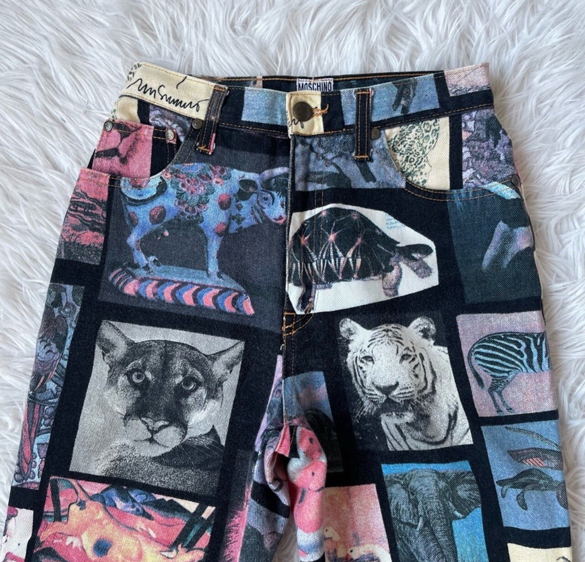 【関税＆送料込み】Moschino Pants With Animal Pattern Moschino Jeans Yellow Leopard Print Pants 27 As Is - ALT REBEL