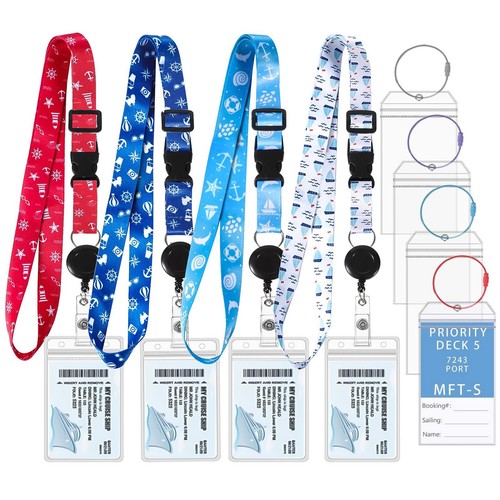 4 Pack Cruise Lanyard for Cruise Ship Cards, Retractable Lanyards with 4