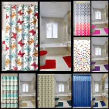 NEW 16PC COMPLETE BATHROOM SET SHOWER/HOOKS BATH MATS LID COVER MANY DESIGNS