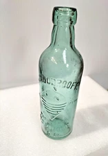 Antique Bottle Stunning Rare Woodroofe c.1917 Aqua Blue Rare Large Spinning Top