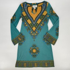 Nicole Miller Dress Size Small Silk Bell Sleeve Stretch Geometric Shift Dress