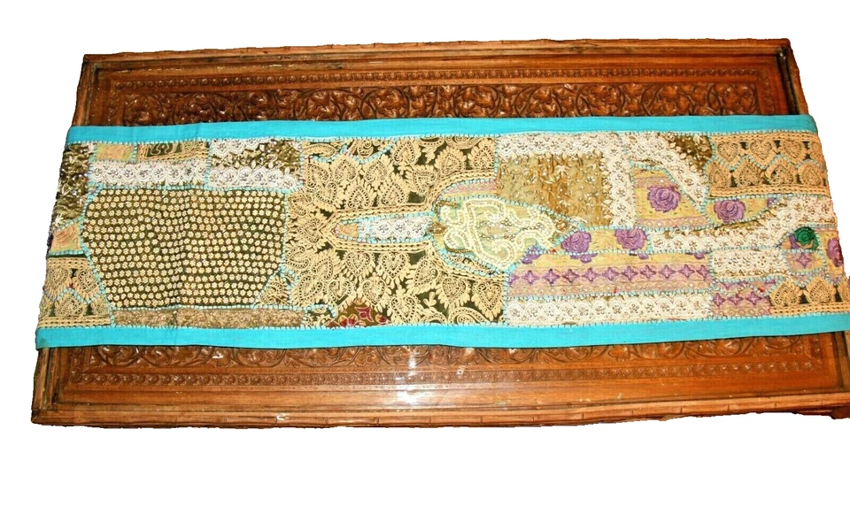 Tischläufer Tischdecke Türkis Patchwork BW Rechteckig Handgefertigt 155 x 35 cm - Bild 2 von 4