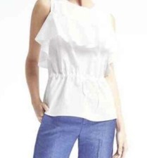 NWT Banana Republic White Ruffle Front Tie-Waist Cotton Poplin Sleeveless Top XS