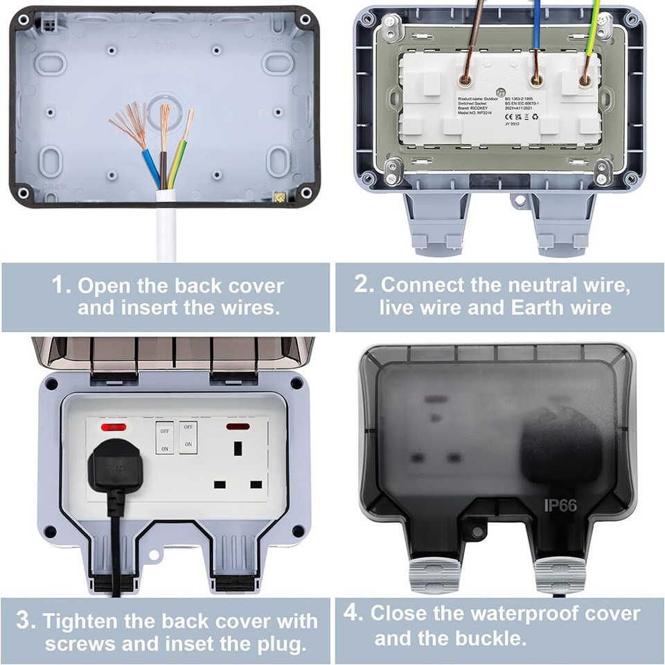 13A Exterior Double Plug Socket 3m Outside Extension Lead
