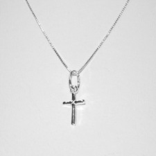 Genuine 925 Sterling Silver Small CROSS Charm Pendant with 1mm BOX Chain