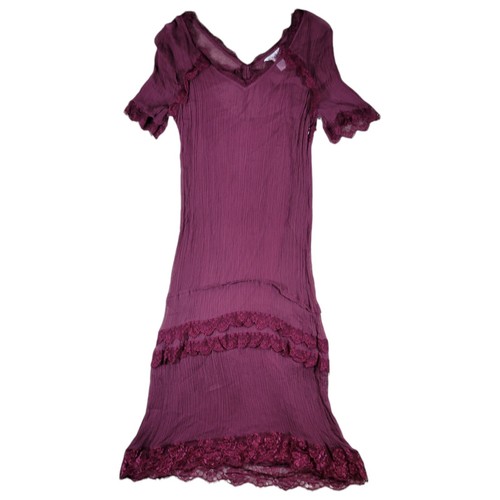 Sundance abito slip trasparente donna taglia 8 vino pizzo maglia arricciata midi manica corta