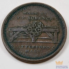1834 W.P. Haskins / S.B. Schenck Hard Times Token ATTLEBORO MASS.  *CB