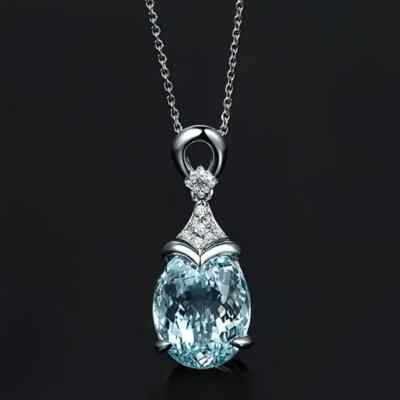 Handcrafted  Blue Ice Sapphire with White Sapphire Accents Necklace
