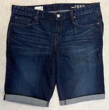Gap Woman's Skinny Bermuda Dark Rinse Stretch Blue Denim Shorts Sz 32 / 14