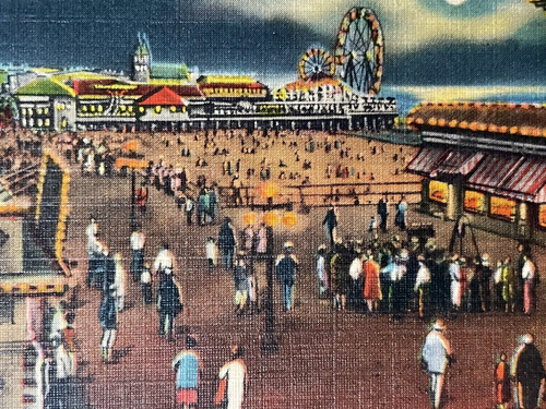 Wildwood NJ Night Scene Linen postcard Convention Hall Boardwalk Vintage - Afbeelding 4 van 6