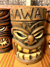 3 Vintage Handmade 80 s Carved Wood Tiki Mask Wall Art Mount Totem Masks Rare