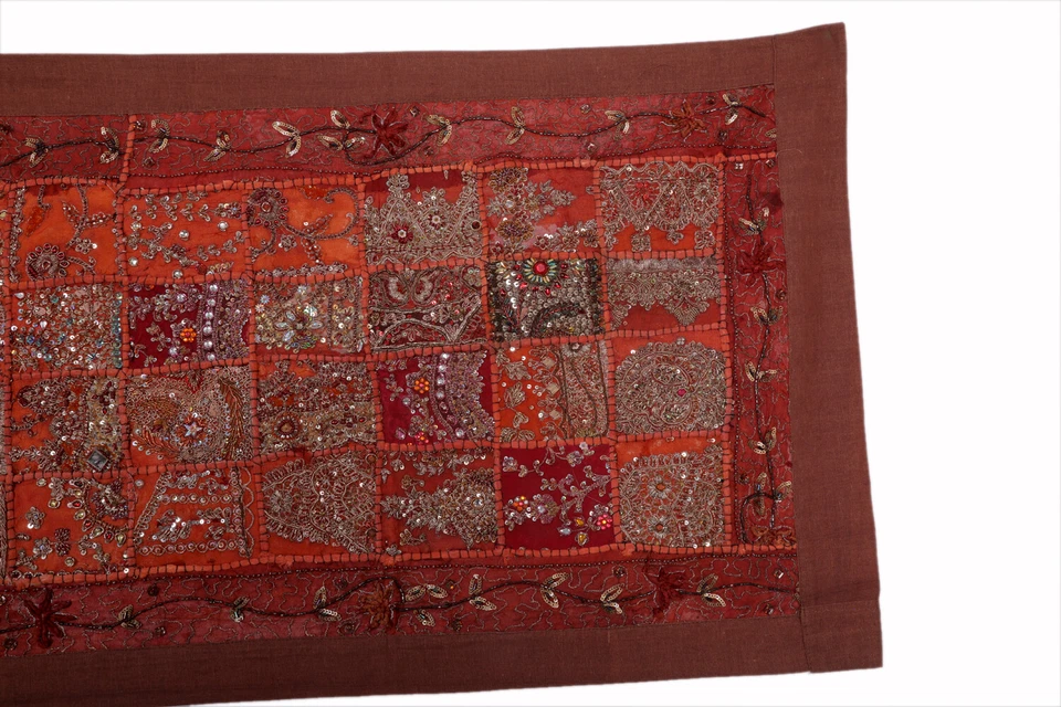 Indian Decor Vintage Textile Wall Tapestry Embroidery Sari Art Table Runner 60in - Image 4 of 4
