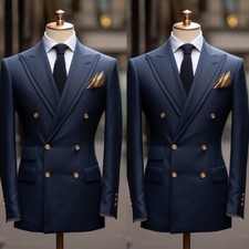 Business Double Breasted Men Suits Regular Fit Groom Wedding Formal Peak Lapel
