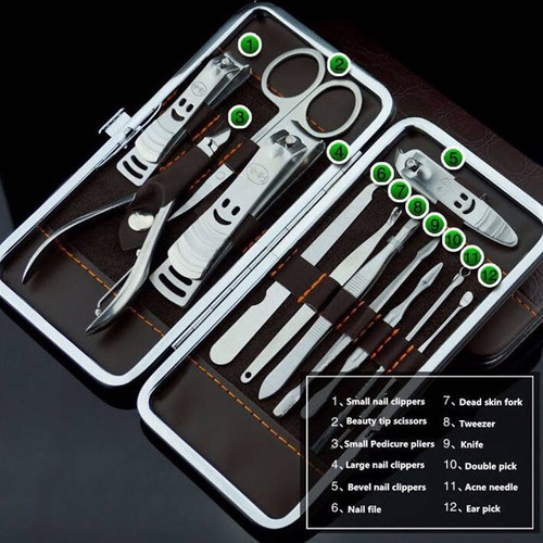 Juego de 12 piezas de manicura de pedicura cortaúñas limpiador kit de aseo de cutículas estuche - Imagen 3 de 3