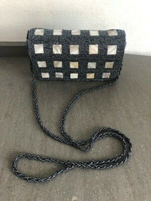Original Vintage Grey Beaded Mother of Pearl Bag Women / Woman Bag
