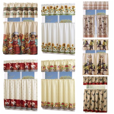  3 Piece Kitchen/Cafe Curtain With Swag and Tier Window Curtain Set