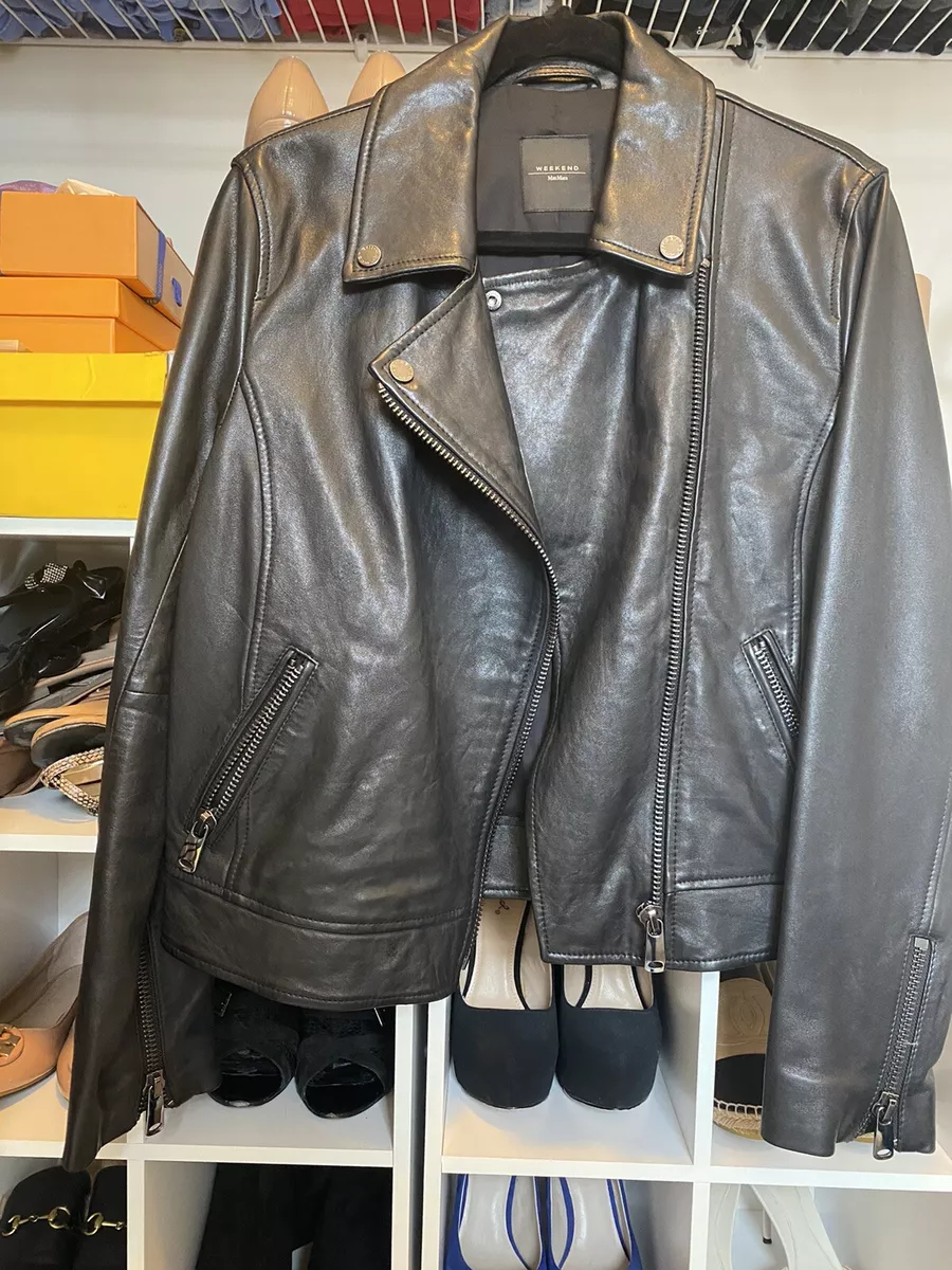 Max Mara Womens Lamb Leather Jacket NWOT Black US Size 12 RN 73136