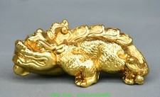 4'' Old Dynasty Bronze Gilt PiXiu Phylactery Guardian Beast Brave Troops Statue