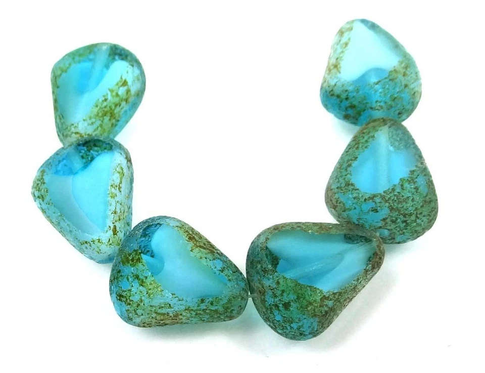  Czech Glass Chunky Table Cut Nugget Capri Blue / White - Stone Picasso - Image 2 of 3