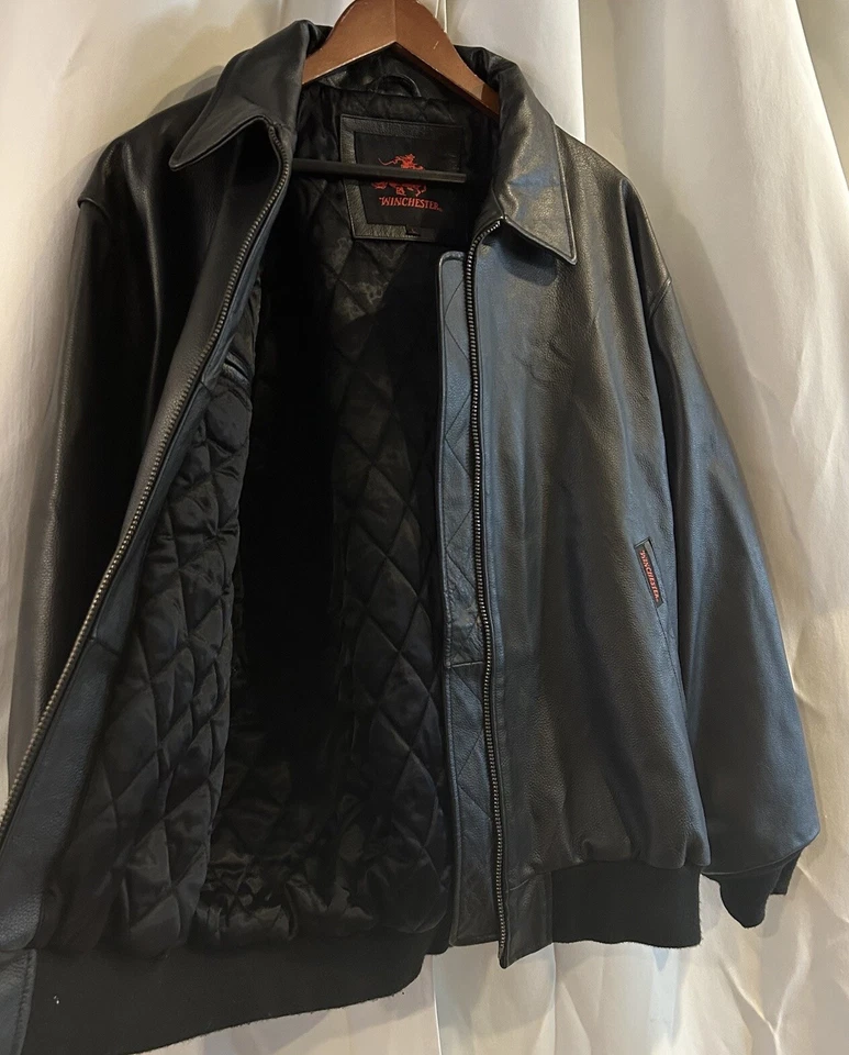 Vintage Winchester Leather Bomber Jacket Coat Men’s L Zip Quilted Lining Heavy - Image 2 of 4