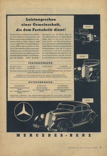 Mercedes Benz Typ 170 V 320 230 XL Reklame 1939 Werbung - Bild 1 von 1