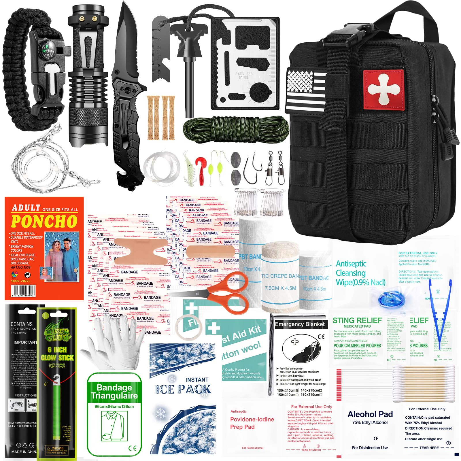 Survival Kits, 174Pcs Survival Gear First Aid Kit IFAK with Molle System Esse...