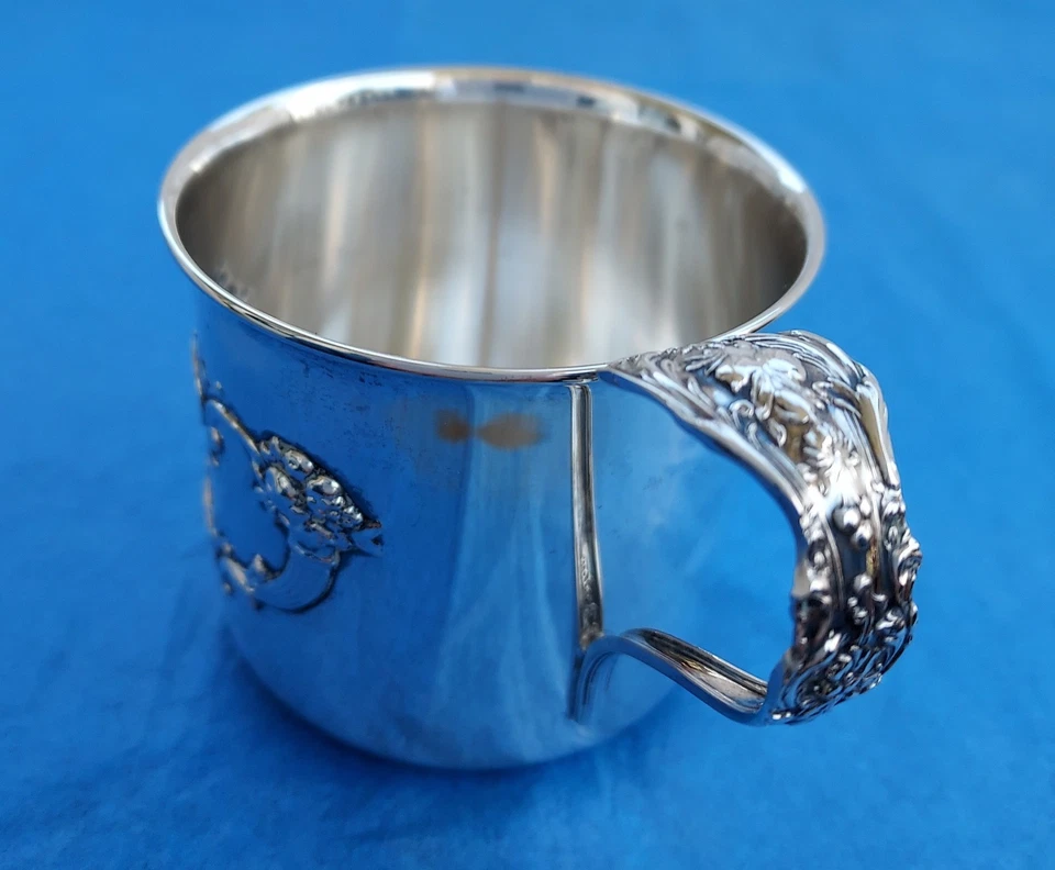 FRANCIS 1-й из чистого серебра ребенка/ребенка чашка, вилка, ложка, отличном состоянии - Изображение 3 из 4