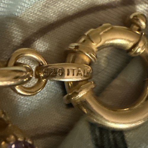925 Sterling Gold Wash Couture Bracelet Real Pearls & Gemstones! 8.5” Italy - Picture 4 of 7