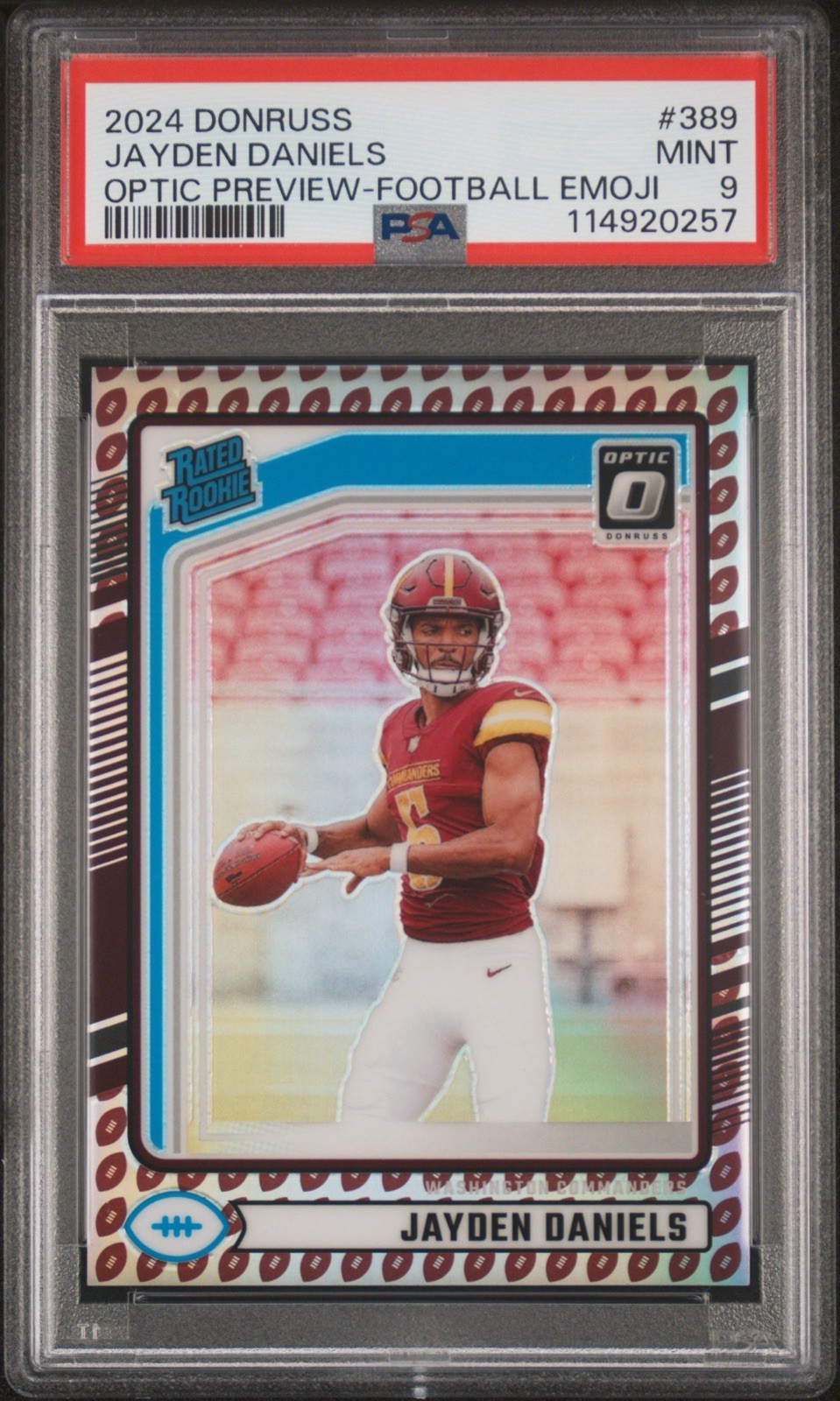 2024 Donruss - Rated Rookie Jayden Daniels #389 Optic Preview Football Emoji