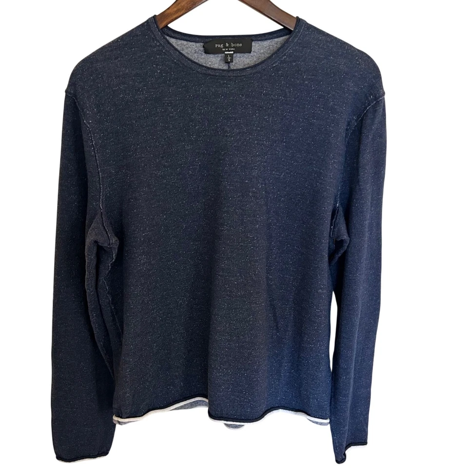Rag & Bone Navy Knit Crew Neck Extra Fine Merino Wool Men's Size Large Runs Slim - Image 4 of 4