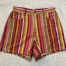 Vtg 90s Bill Blass Mom Shorts Denim Stripes Red Yellow 12 High Rise Waist 31