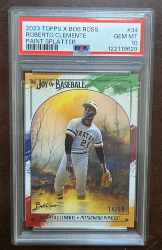 Roberto Clemente 2023 X Bob Ross The Joy of Baseball Paint Splatter /99 PSA 10