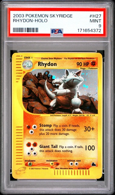 2003 Pokemon Skyridge #H27 Rhydon Holo PSA 9 MINT w/ SWIRL!