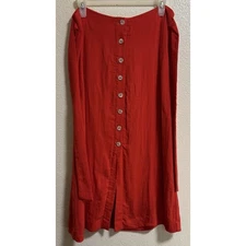 Elodie Sz M Red Maxi Skirt Button Front Lined Lagenlook Boho Cottage Teacher Art