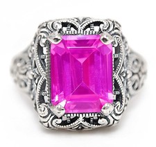4CT Treated Pink Sapphire 925 Sterling Silver Filigree Ring Jewelry Sz 6 FB9-7