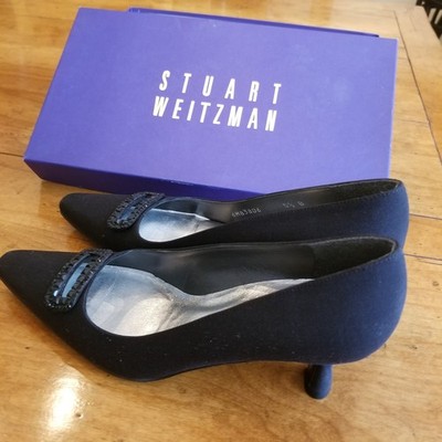 Formal Stuart Weitzman Black peau de soie /Rhinestone Formal Evening Shoes, 5.5M
