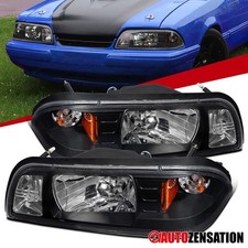 Fit 1987-1993 Ford Mustang Gt 1pc Style Black Headlights Headlamps Corner Signal