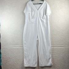 NWOT Maggy London Womens White Flutter Sleeve V-Neck Wide Leg Jumpsuit PLUS 24W
