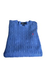 Vintage Polo Ralph Lauren 100 Silk Cable Knit Sweater Mens Medium Light Blue