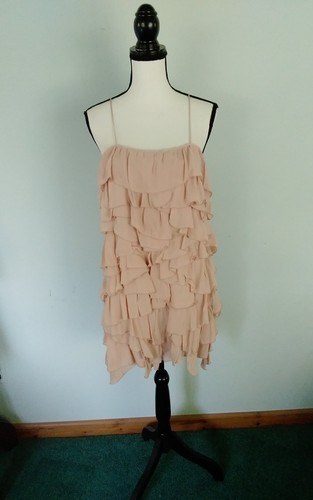 Zara Chiffon Ruffled Strappy Mini Dress Nude Med NWT