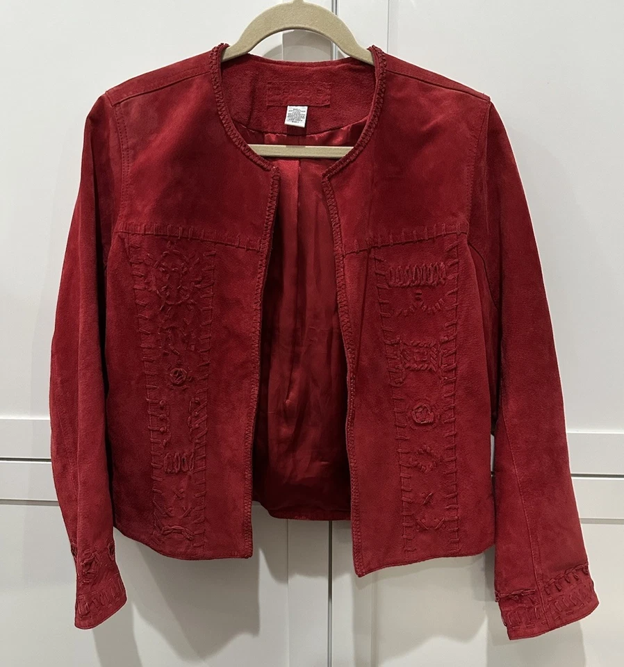 Chaqueta Chico's Gamuza Cuero Trenzado Rosa Boho Elegante Frente Abierto Talla 1 talla 4/6 Foto 2 de 4