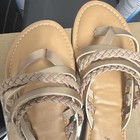 Ataiwee Womens Beige Faux Leather Braided Strappy Slip On Flat Sandals 9 — photo 3